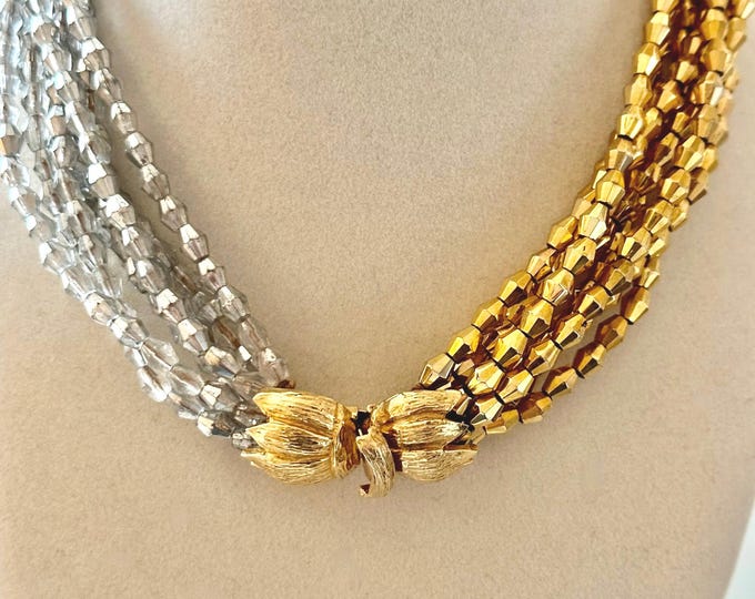 Vintage Vogue Silver and Gold Tone Beaded Choker Necklace