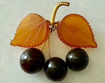 Vintage Russian Baltic Amber Cherry Cluster Brooch