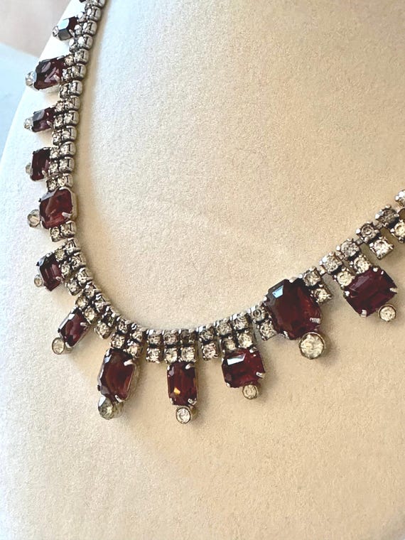 Vintage Choker Necklace in Purple and Clear Rhinestones 15.5"-17"