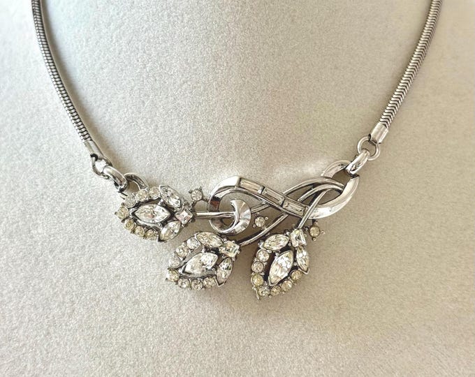 Vintage 1953 Trifari "Flirtation" Series Silver Tone Rhinestone Necklace 15 3/4"