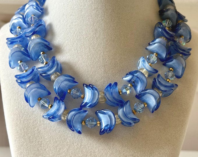 Vintage Vendome Blue Art Glass Double Strand Beaded Necklace