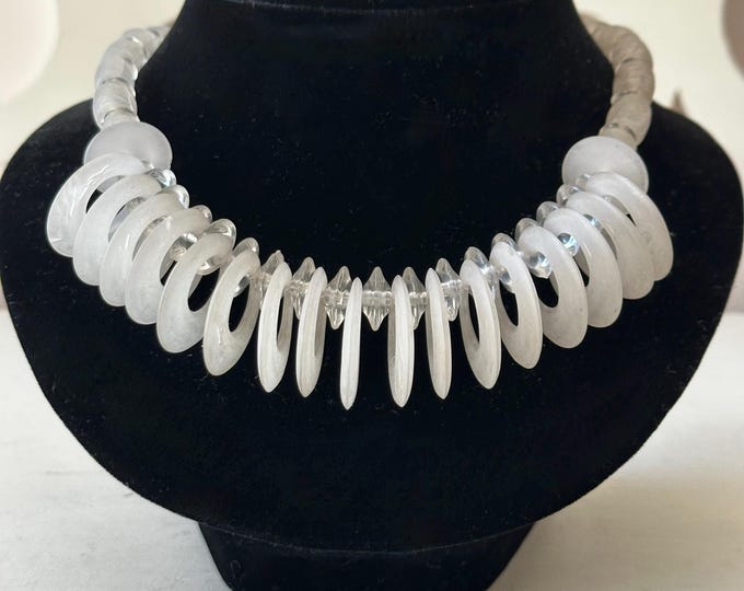 Vintage Clear and Frosted Lucite Necklace Unsigned 21"