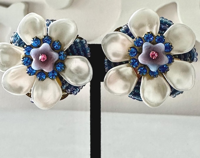 Vintage Ian St. Gielar Beaded Floral Earrings