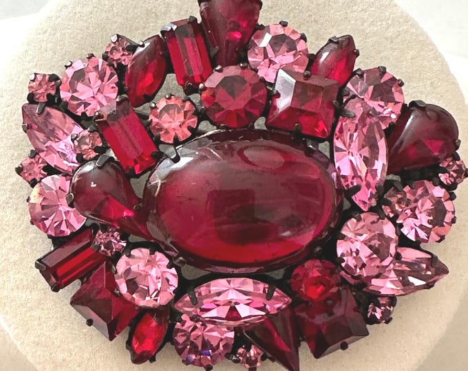 Vintage Original by Robert Domed Red and Pink Brooch 2"