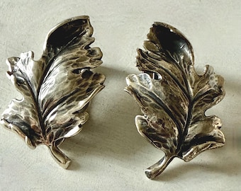 Vintage Napier Sterling Silver Leaf Earrings Clip-On
