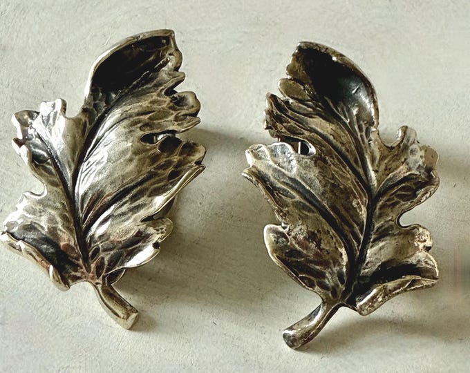 Vintage Napier Sterling Silver Leaf Earrings Clip-On