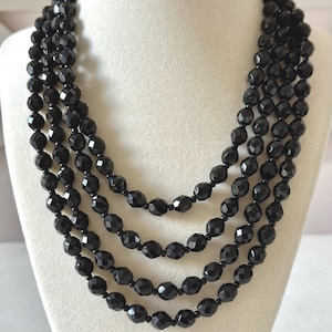 Vintage Tschechische Schwarze Facettierte Glasperlen Halskette