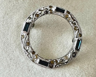 Vintage Panetta Silver Tone and Blue Baguette Wreath Brooch