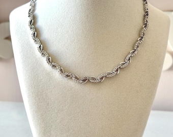 Vintage Silver Tone Clear Rhinestone Choker Necklace Unsigned 16.5"