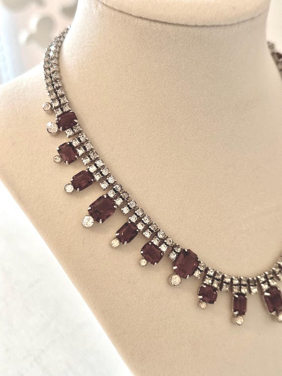 Vintage Choker Necklace in Purple and Clear Rhinestones 15.5"-17" View 6