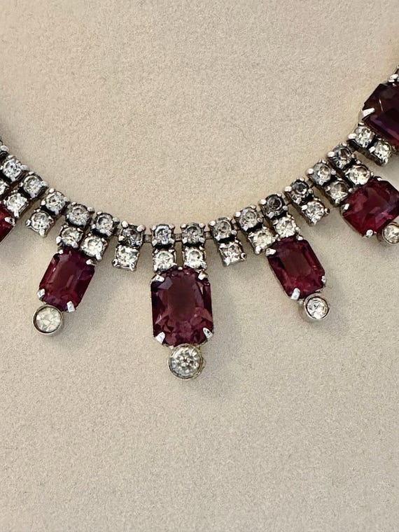 Vintage Choker Necklace in Purple and Clear Rhinestones 15.5"-17" View 4