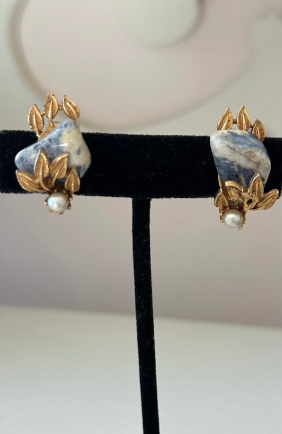 Vintage Coro Blue Stone Gold Tone Earrings
