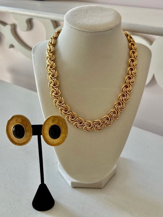Vintage Gold Tone Necklace + Black and Gold Tone S