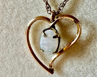 Vintage Krementz Gold Overlay Chain + Heart Pendant with Opal 18"