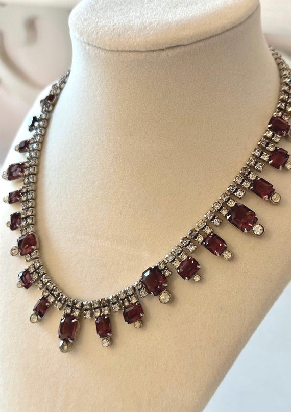 Vintage Choker Necklace in Purple and Clear Rhinestones 15.5"-17" View 5