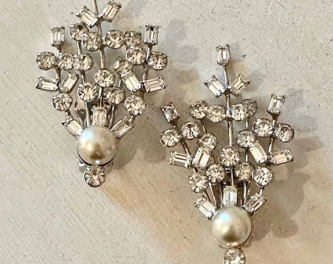 Vintage Rhinestone and Faux Pearl Unsigned Bridal Earrings
