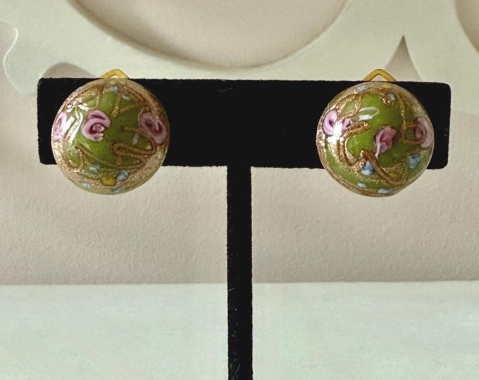Vintage Olive Green and Pink Wedding Cake Glass Earrings