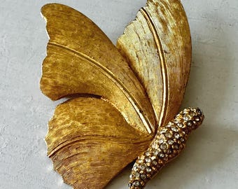 Vintage Hattie Carnegie Brushed Gold Tone Butterfly Brooch