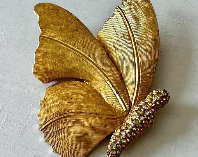 Vintage Hattie Carnegie Brushed Gold Tone Butterfly Brooch
