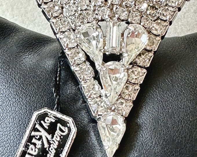 Vintage Kramer Silver Tone Rhinestone Fur Clip with Original Tag
