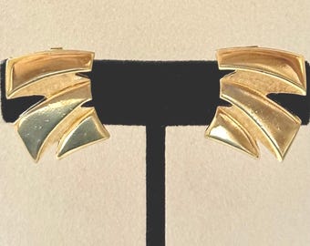 Vintage Trifari Gold Tone Modernist Earrings Clip-On