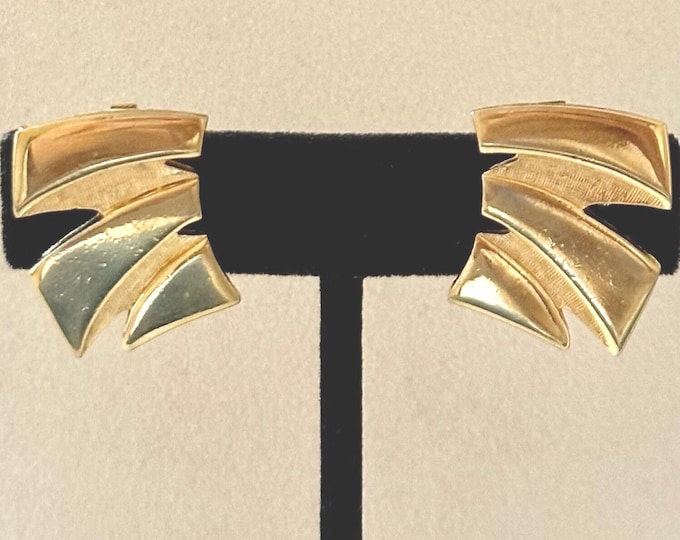 Vintage Trifari Gold Tone Modernist Earrings Clip-On