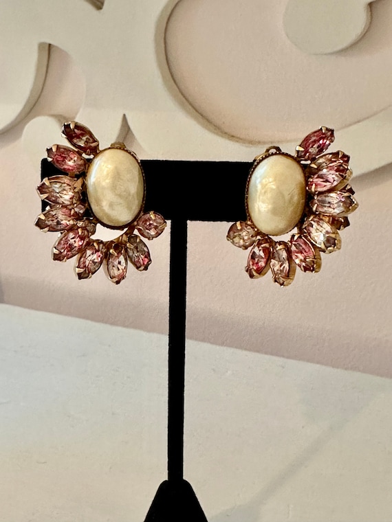 Vintage Baroque Pearl and Pink Rhinestone Earrings