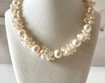 Vintage Ivory Acrylic Beaded Choker Necklace Bridal 17 1/4"