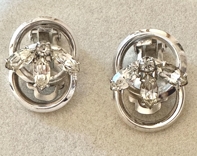 Vintage Silver Tone Rhinestone Earrings Unsigned