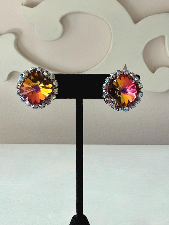 Vintage Watermelon Heliotrope Rivoli Earrings Unsigned