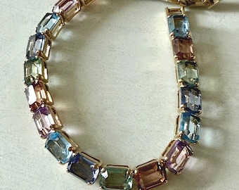 Vintage Monet Gold Tone Pastel Stone Tennis Bracelet