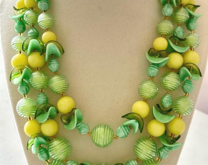 Vintage Hong Kong 3-Strand Acrylic Lemons and Limes Necklace