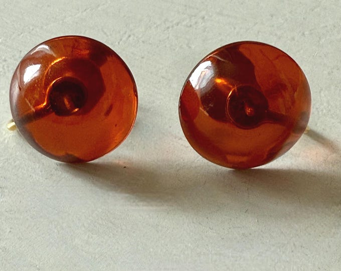 Vintage Gold Filled Acrylic Amber Domed Earrings Screw Back Unsigned