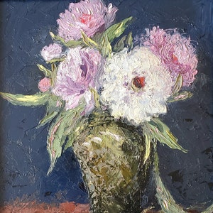 Pink Peonies - Original Oil Painting - 11x14 inches - Floral Still Life Painting - Palette Knife Painting - Framed