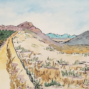 Colorado Landscape - Original Watercolor with Matte - Line and Wash - Nature Art - 7x7 inches - 12x12 Matte