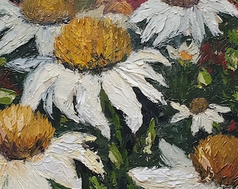 Dancing Coneflowers - Original Oil Painting - 10x20 inches - Floral Painting - Palette Knife Painting