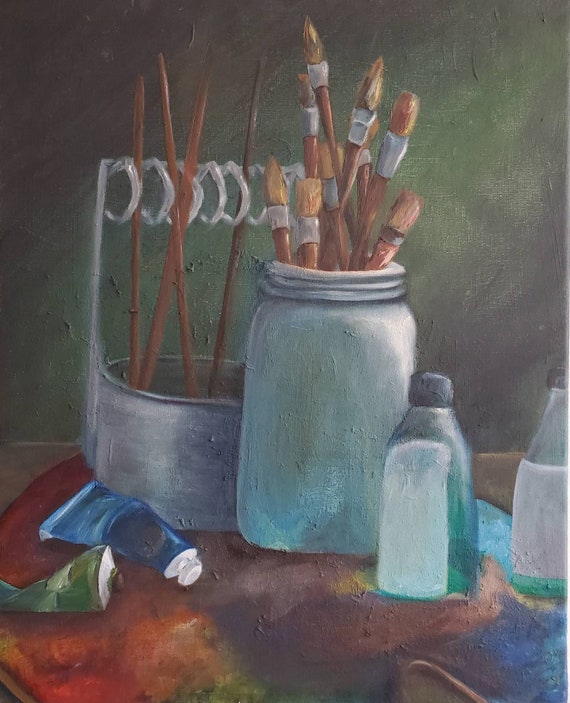 Painting Supplies Still Life Original Oil Painting 16x20 Inches 