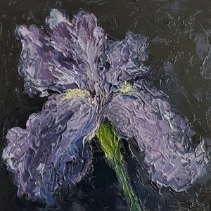 Purple Iris - Original Oil Painting - 6x6 inches - Flower Painting - Palette Knife Painting