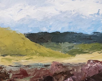 Landscape with Red Rocks - Original Oil Painting - 6x6 inches - Landscape Painting - Palette Knife Painting