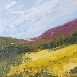 Yellow Field - Original Oil Painting - 6x6 inches - Landscape Painting - Palette Knife Painting