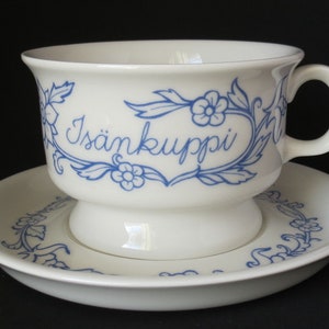 Arabia Finland Tea Cup: Fathers Cup, Blue Floral Design