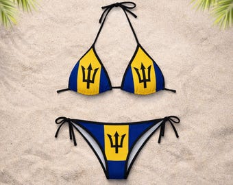 Barbados Flag Bikini Set, Caribbean Carnival Swimwear