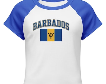 Barbados Flagge Baby Tee | Damen Micro Rib Raglan Crop Top | Karibik Pride Shirt | Island Girl Ästhetik | Bajan Flagge T-Shirt
