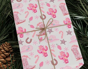 Pink Western Christmas Wrapping Paper: Holiday Cowboy Decor