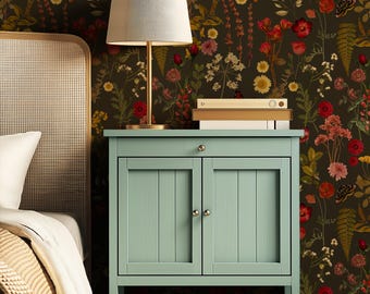 Vintage Floral Peel and Stick Wallpaper: Dark Botanical Cottagecore Wall Mural