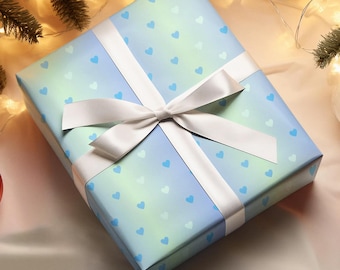 Pastel Blue Heart Wrapping Paper, Baby Shower Gift Wrap
