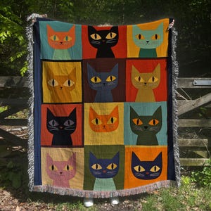 Cat Blanket Woven Throw Cat Decor Gift Cat Throw Blanket Woven Tapestry Blanket Cotton Picnic Blanket Cat Lovers Gift Cat Mom Gift