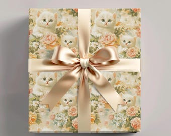 Presentpapper för vintagekattunge: Shabby chic blommig kattpresentpapper
