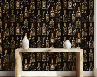 Gothic Apothecary Wallpaper: Dark Botanical Peel and Stick Wall Mural