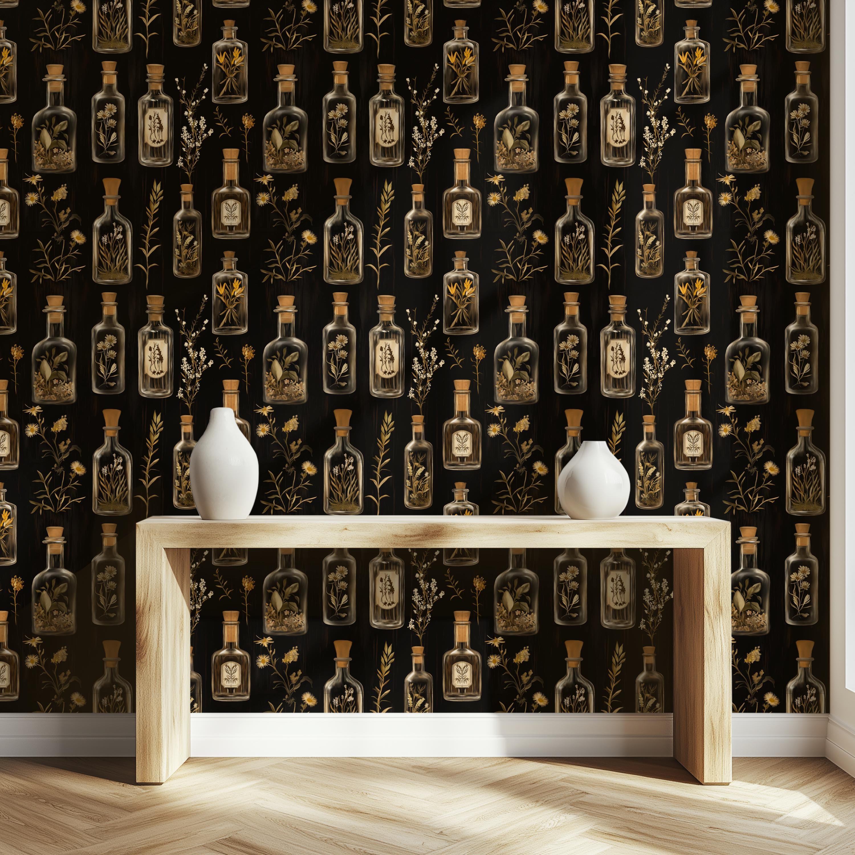 Gothic Apothecary Wallpaper: Dark Botanical Peel and Stick Wall Mural ...